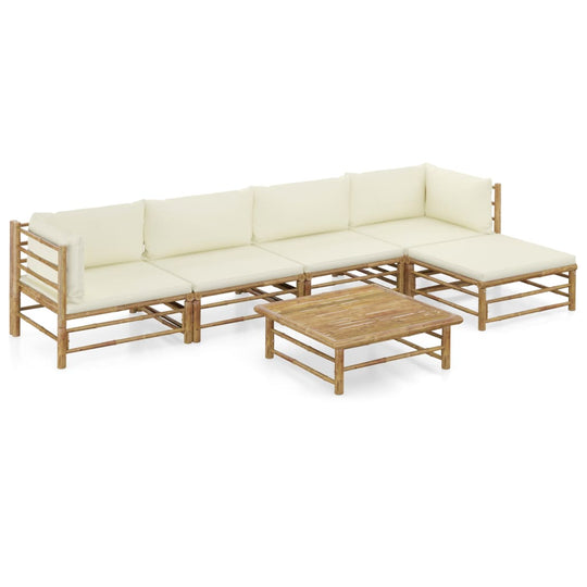 6 Piece Garden Lounge Set with Cream Cushions Bamboo with modular design and removable cushion covers