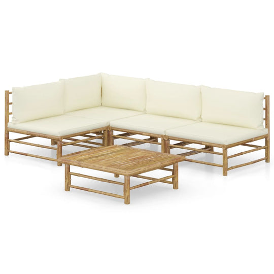 5 Modern bamboo outdoor sofa set with cream cushions
