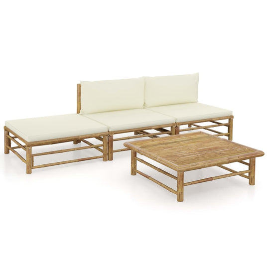 4 Piece Garden Lounge Set with Cream Cushions Bamboo in a stylish outdoor setting.