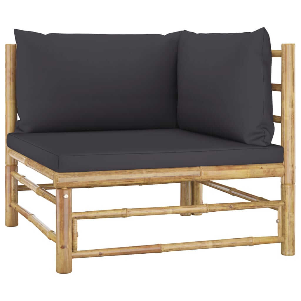 3 Piece Garden Lounge Set with Dark Cushions Bamboo corner sofa with dark cushions and bamboo frame