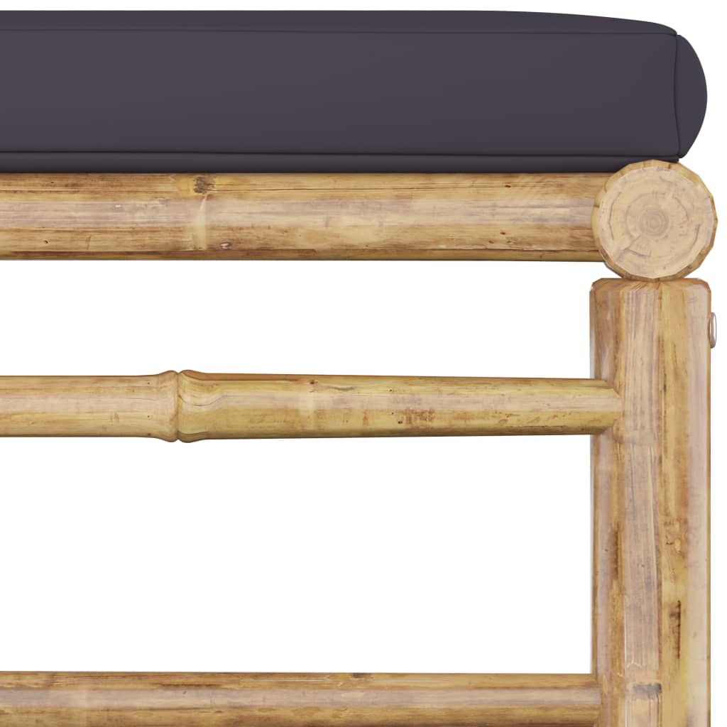 3 Piece Garden Lounge Set with Dark Cushions Bamboo detailing, showcasing sturdy bamboo structure and cushion.