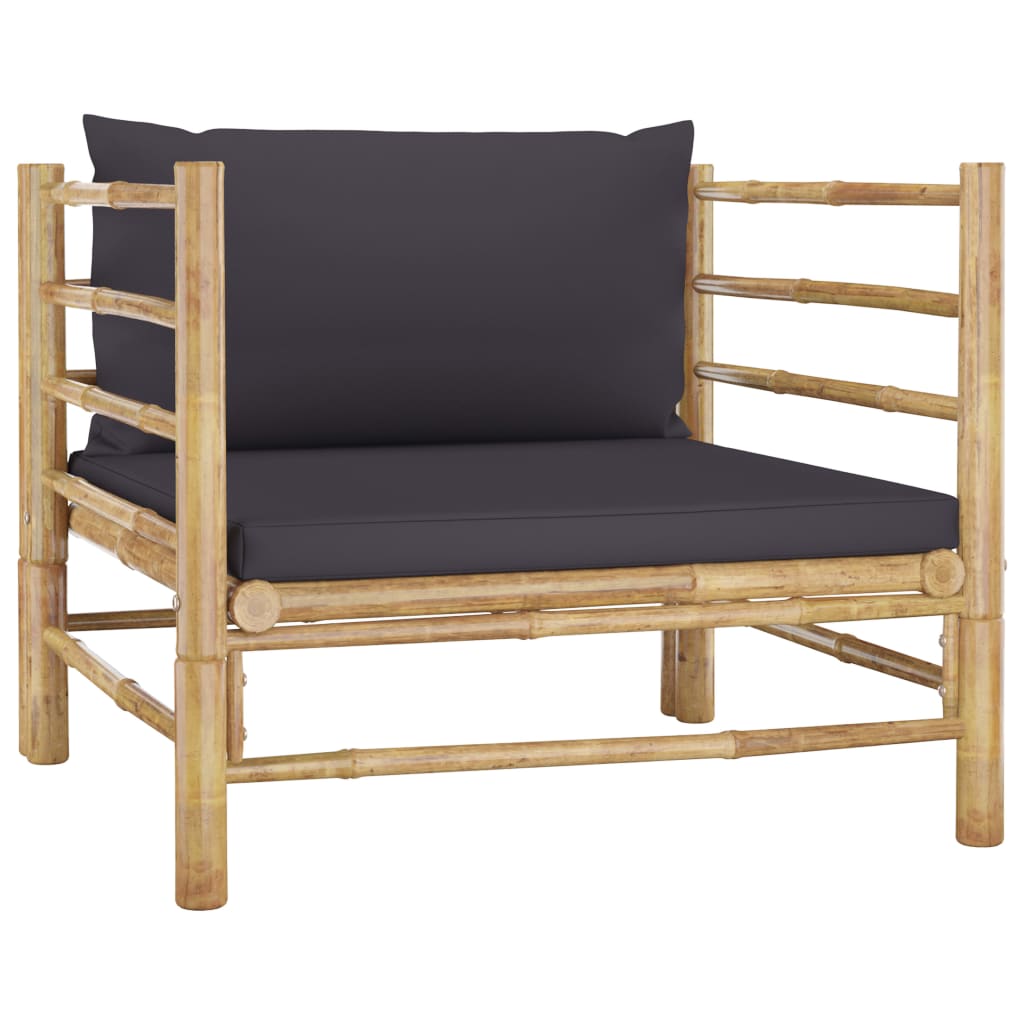 7 Piece Garden Lounge Set with Dark Cushions Bamboo - Comfortable bamboo lounge chair with dark cushions.