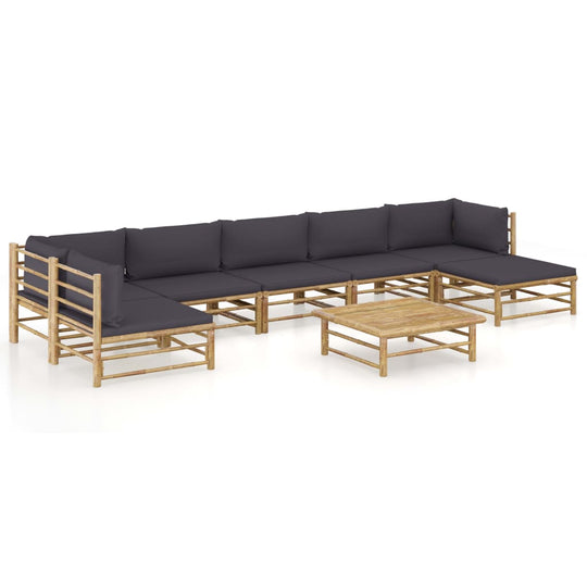 8 Piece Garden Lounge Set with Dark Cushions Bamboo featuring modular design and removable cushion covers.