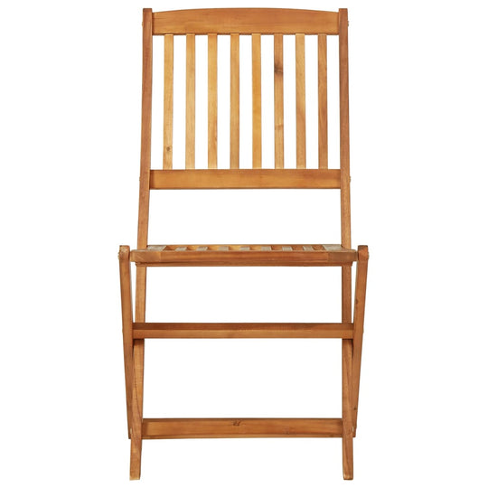 Folding chair made of solid acacia wood, perfect for outdoor dining and space-saving furniture solutions.