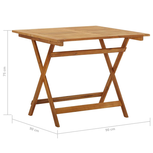 Solid acacia wood folding garden dining table, 90 cm x 90 cm, 75 cm height, perfect for outdoor furniture and dining.