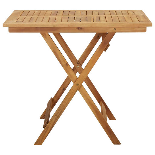 Folding solid acacia wood garden table with slatted top, ideal for outdoor dining and easy storage.