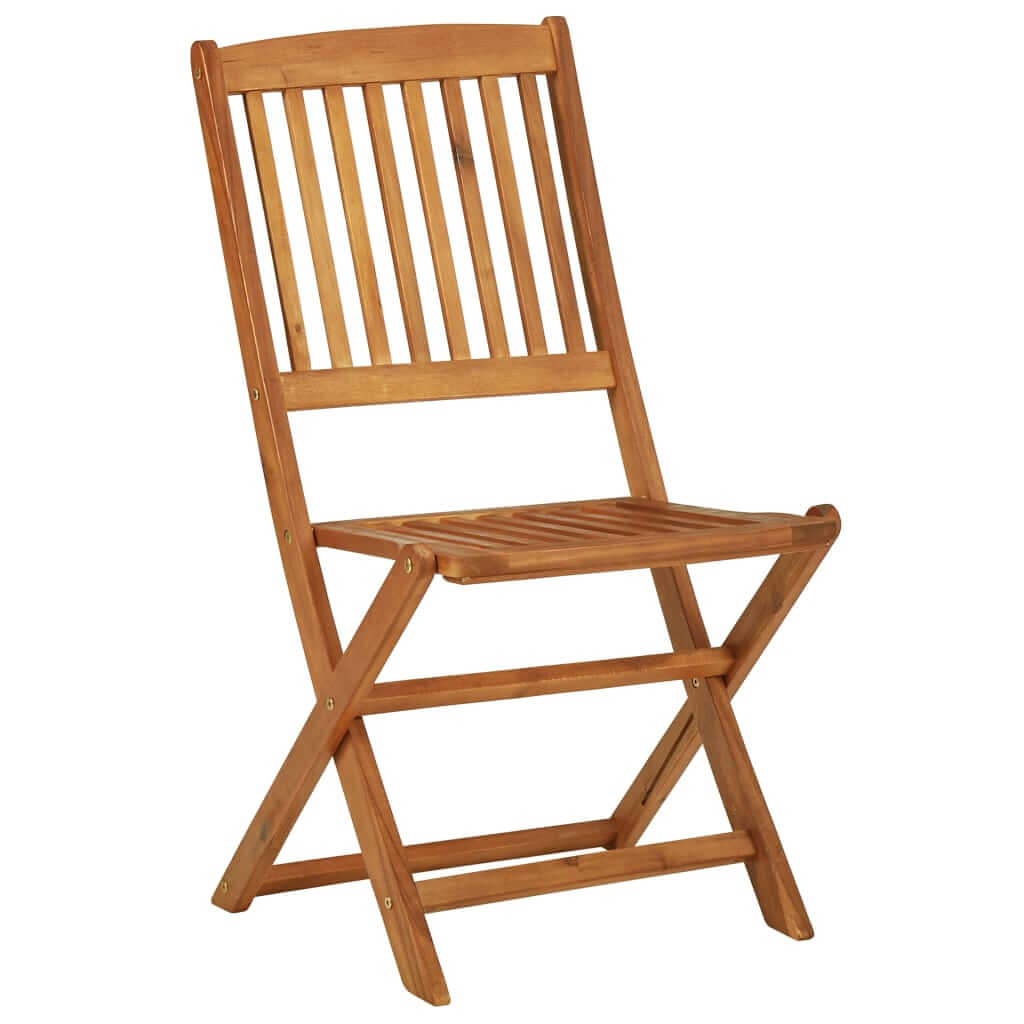 Solid acacia wood folding chair, perfect for outdoor dining or relaxing, easy to store and clean, stylish garden furniture.