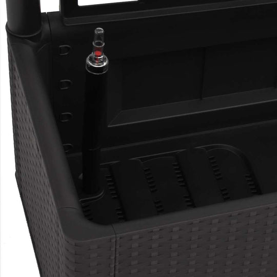 Close-up of Garden Raised Bed with Trellis and Self Watering System, showing the self-watering mechanism inside the planter box.