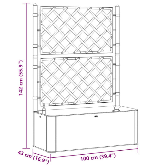 Dimensions of Garden Raised Bed with Trellis and Self Watering System with built-in trellis and large planter box.