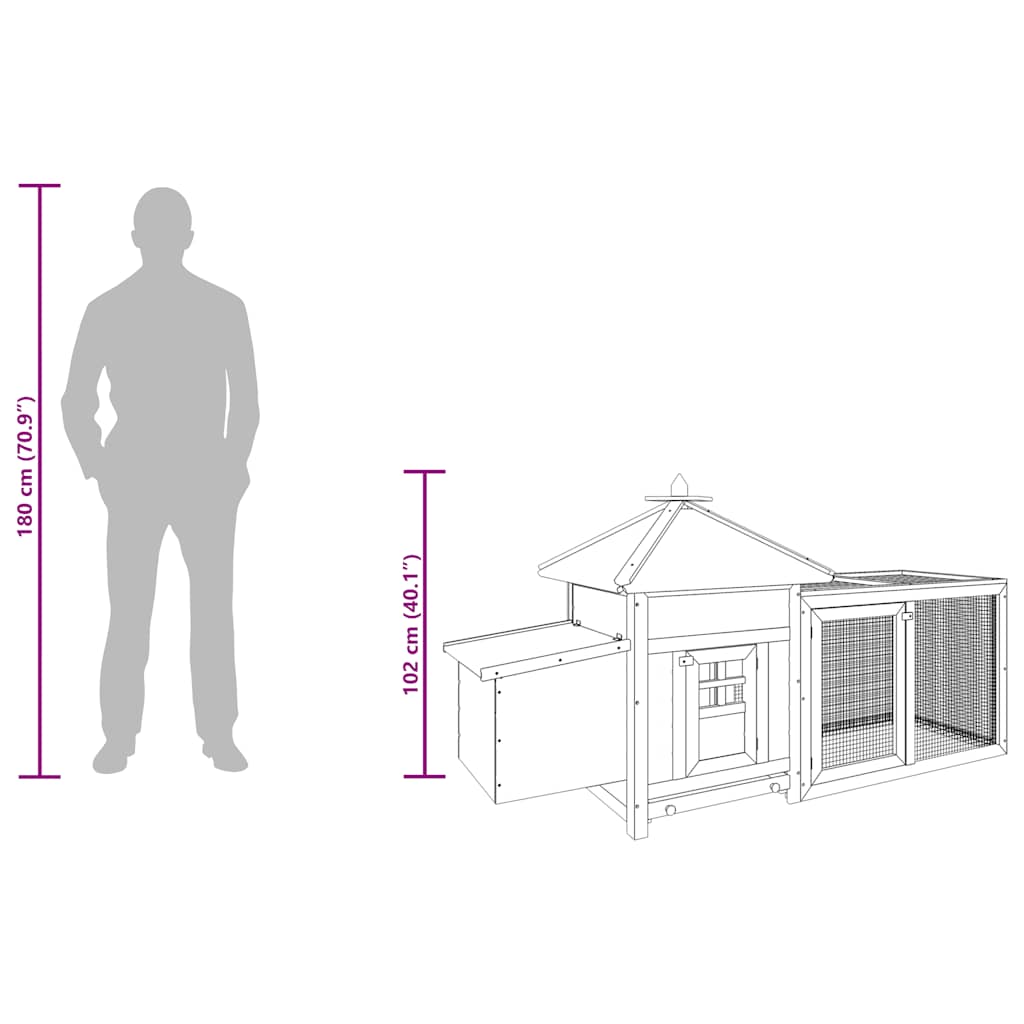 Chicken Coop with Nest Box 190x72x102 cm Solid Firwood dimensions and structure design illustration.