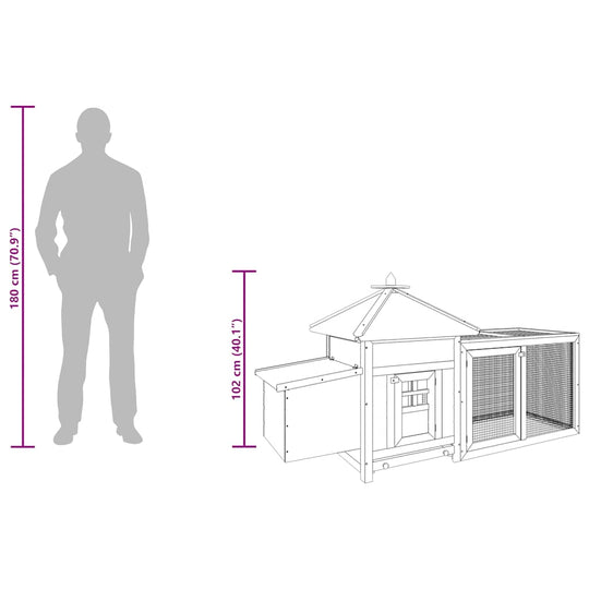 Chicken Coop with Nest Box 190x72x102 cm Solid Firwood dimensions and structure design illustration.