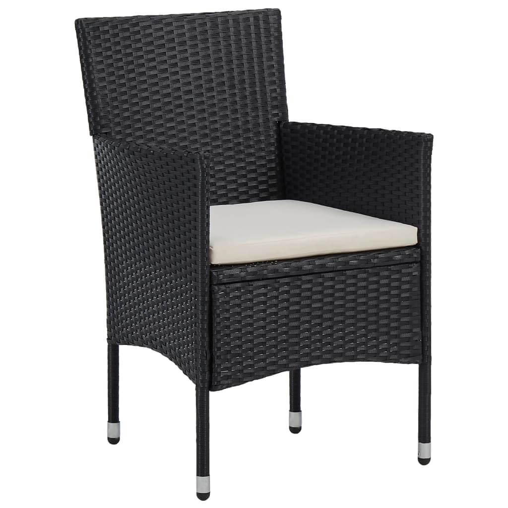 3 Piece Garden Dining Set  Poly Rattan and Glass black rattan dining chair with cushion for outdoor use