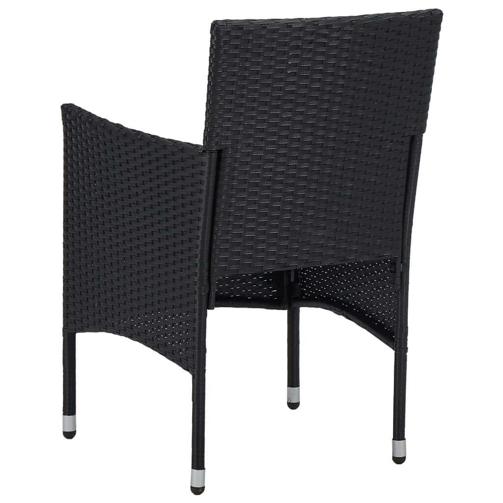 Back view of a stylish black chair from the 3 Piece Garden Dining Set Poly Rattan and Glass.