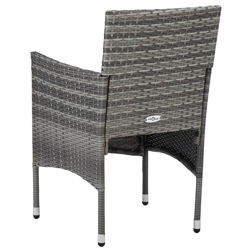 Grey poly rattan dining chair with reinforced steel frame, perfect for outdoor gatherings and stylish comfort.