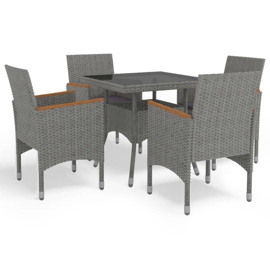 5 Piece Garden Dining Set  Poly Rattan and Acacia Wood features a sleek table with four stylish chairs.