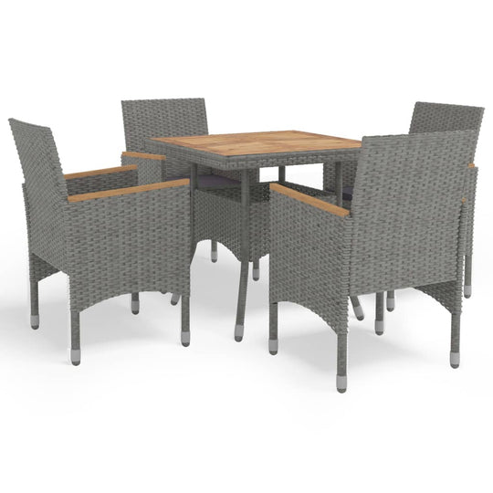 5-piece garden dining set with poly rattan and acacia wood tabletop, perfect for outdoor patio and garden furniture.