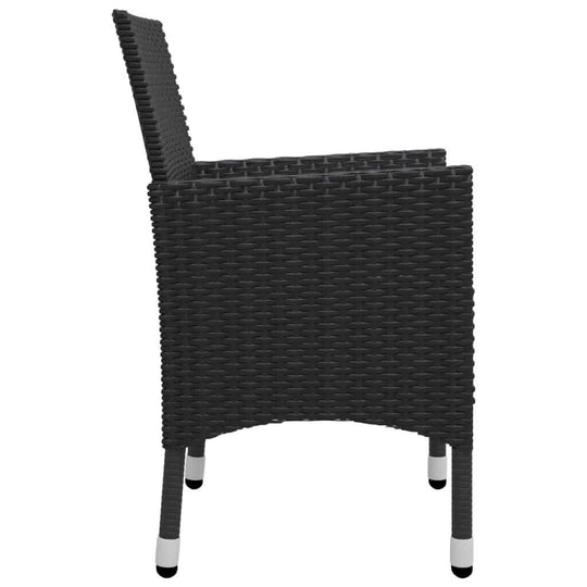 3 Piece Bistro Set Poly Rattan and Tempered Glass Black