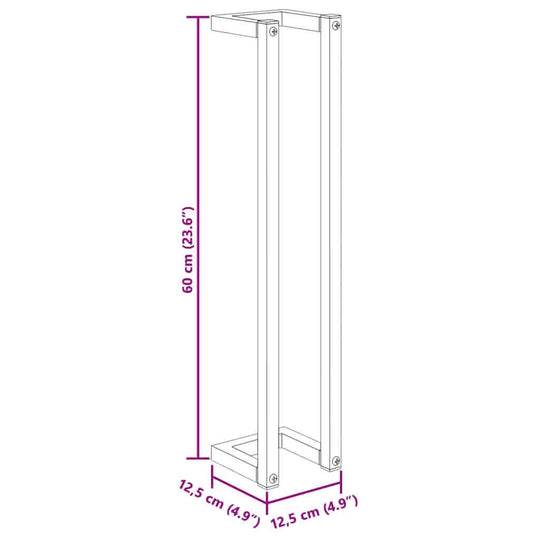 Towel Rack 12.5x12.5x60 cm Iron dimensions illustration showing height and width.