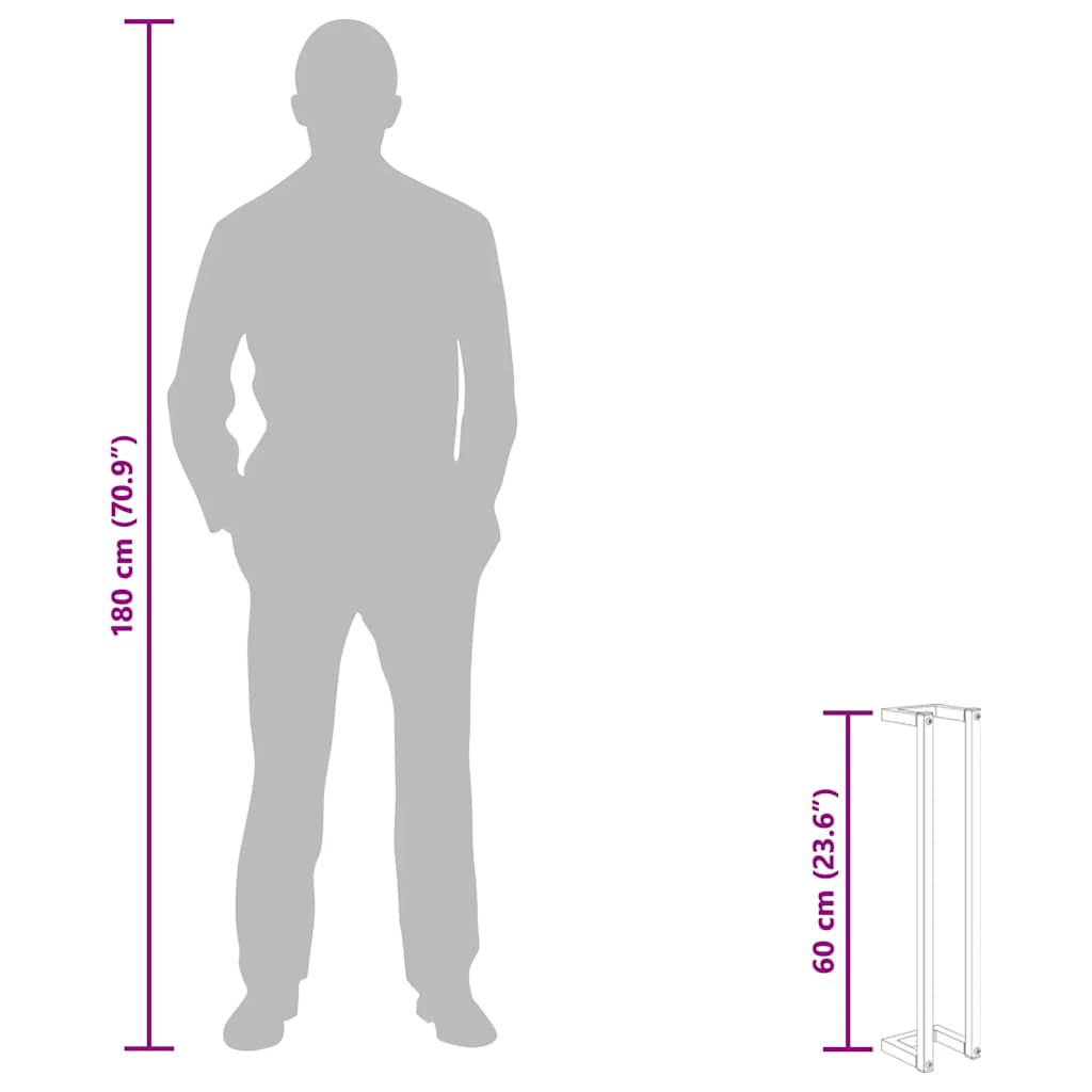 Towel Rack 12.5x12.5x60 cm Iron dimensions visual representation with human silhouette for scale.