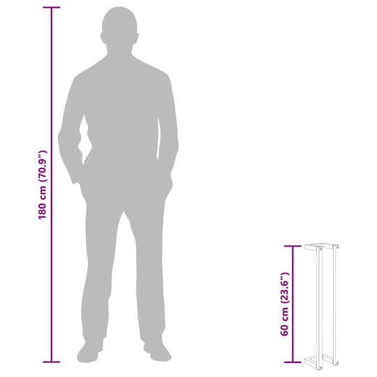 Towel Rack 12.5x12.5x60 cm Iron dimensions visual representation with human silhouette for scale.