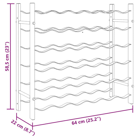 Wine Rack for 36 Bottles  Iron dimensions and design illustration with measurements.