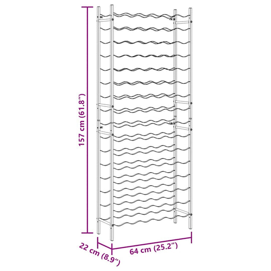 Wine Rack for 96 Bottles Iron dimensions with detailed measurements for optimal storage and display.