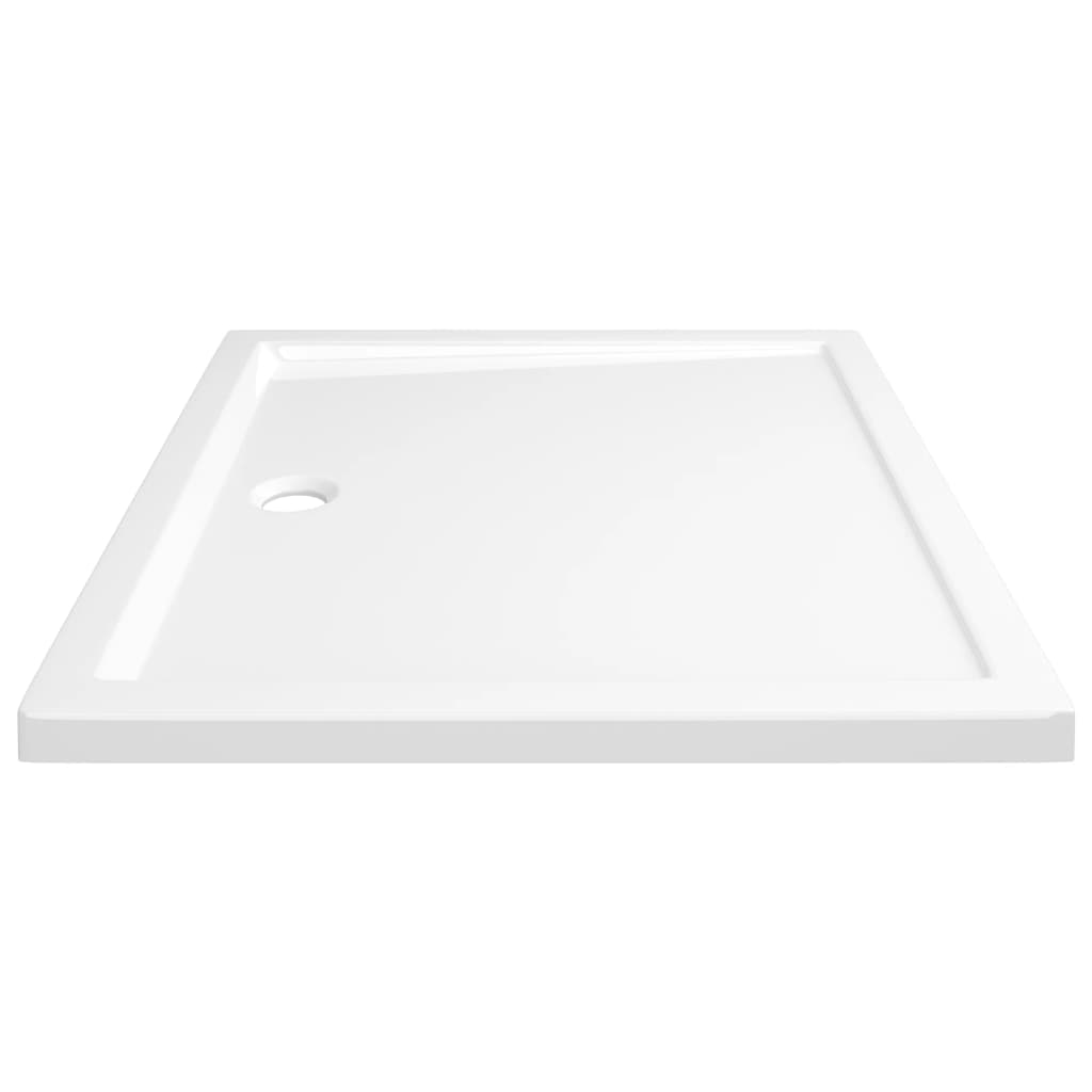 Rectangular white ABS shower base tray, 80x90 cm, featuring low threshold design for easy entry and durable, scratch-resistant surface.