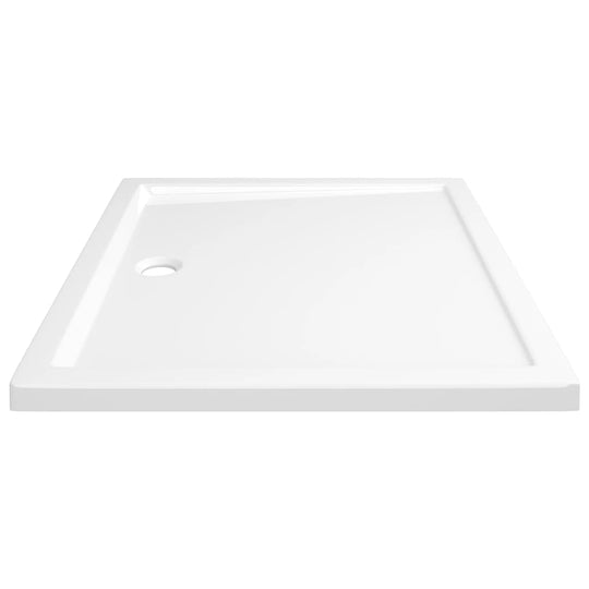 Rectangular white ABS shower base tray, 80x90 cm, featuring low threshold design for easy entry and durable, scratch-resistant surface.