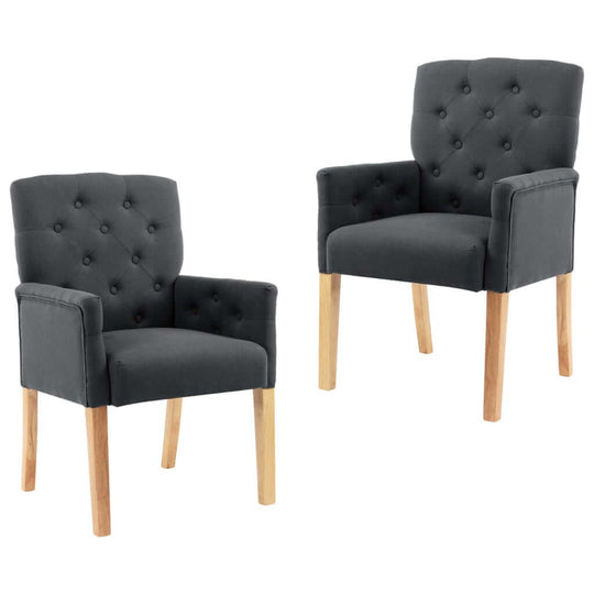 Dining Chairs with Armrests  pcs  Fabric in dark gray upholstery with rubberwood legs, designed for comfort and style.