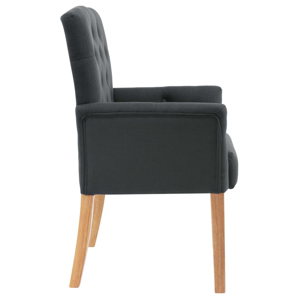 Dining Chairs with Armrests  pcs  Fabric in gray upholstery and rubberwood legs, showcasing ergonomic design and comfort.