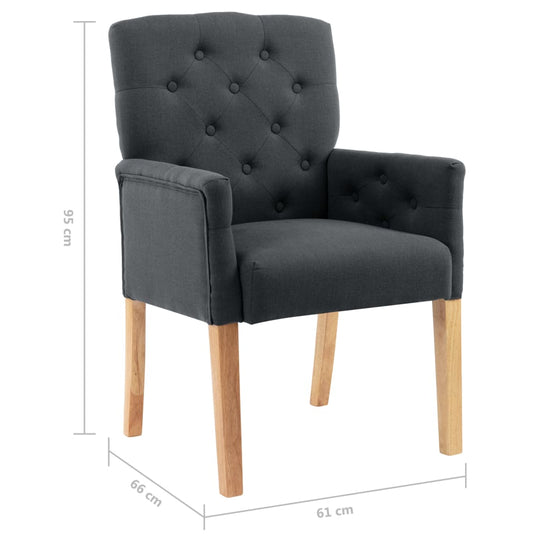 Dining Chairs with Armrests  pcs  Fabric in dark upholstery with rubberwood legs and ergonomic design.