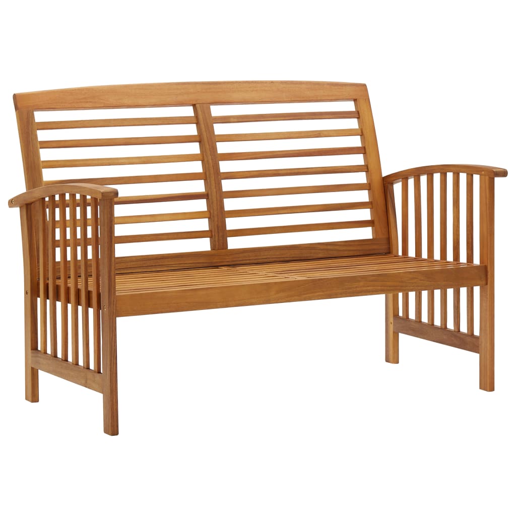 4 Piece Garden Lounge Set Solid Acacia Wood featuring a stylish wooden bench with slatted design for outdoor spaces.