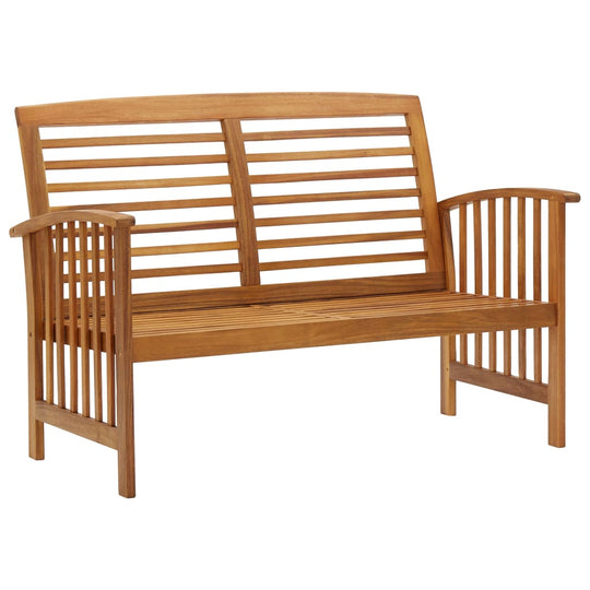 4 Piece Garden Lounge Set Solid Acacia Wood featuring a stylish wooden bench with slatted design for outdoor spaces.