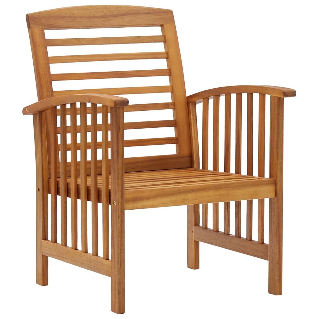 4 Piece Garden Lounge Set Solid Acacia Wood chair design with slatted back and natural wood finish for outdoor spaces.