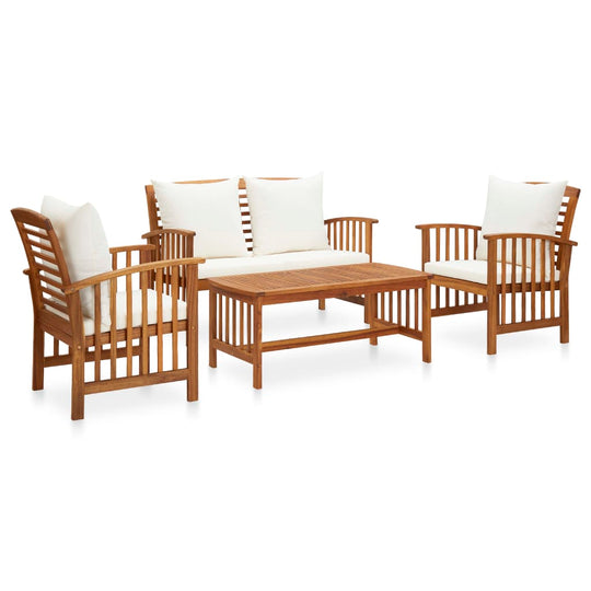 4 Piece Garden Lounge Set with Cushions Solid Acacia Wood, vintage style outdoor furniture, thick cushions, solid wood tabletop.