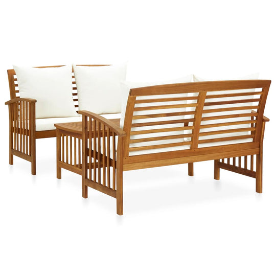 3 Piece Garden Lounge Set with Cushions Solid Acacia Wood in a stylish outdoor arrangement with white cushions.
