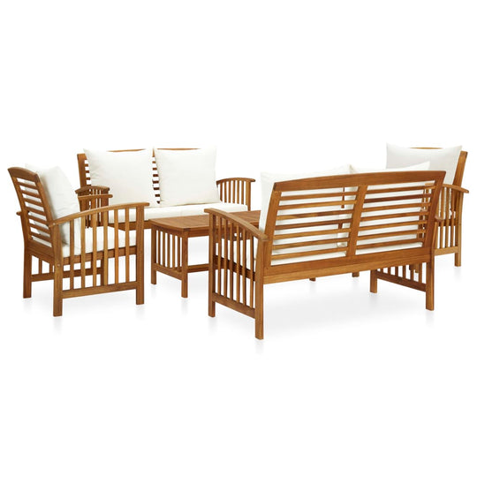 5 Piece Garden Lounge Set with Cushions Solid Acacia Wood, vintage look, outdoor furniture set, durable and comfortable.