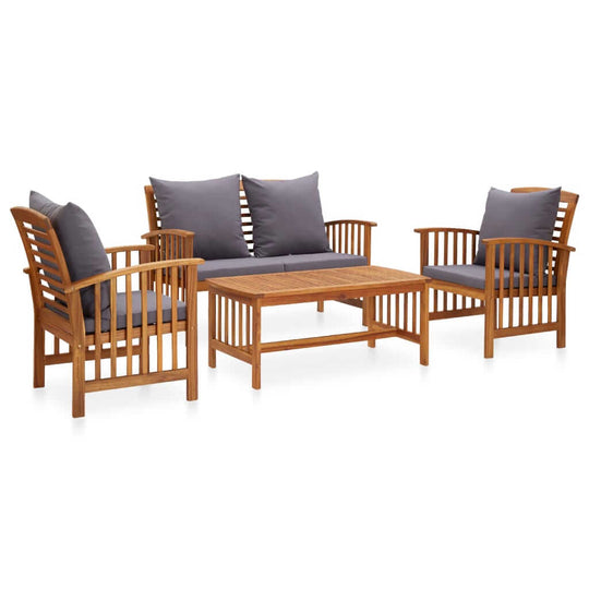 4 Piece Garden Lounge Set with Cushions Solid Acacia Wood