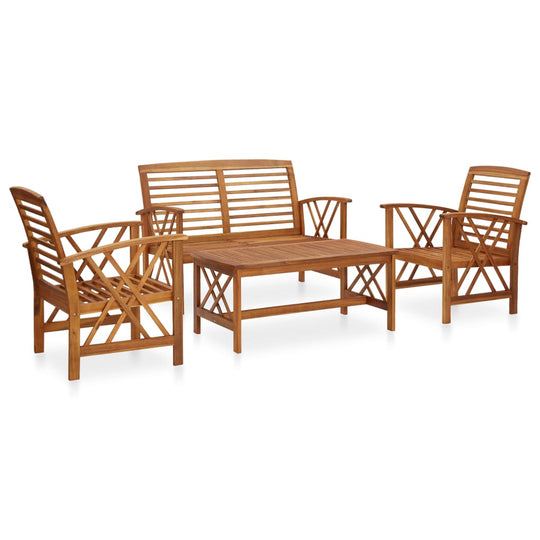 4 Piece Garden Lounge Set Solid Acacia Wood featuring slatted design, ideal for outdoor spaces like gardens and patios.