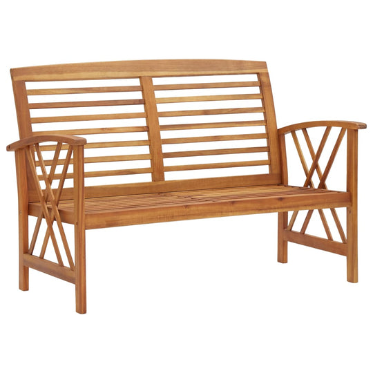 4 Piece Garden Lounge Set Solid Acacia Wood bench with slatted design for outdoor spaces.