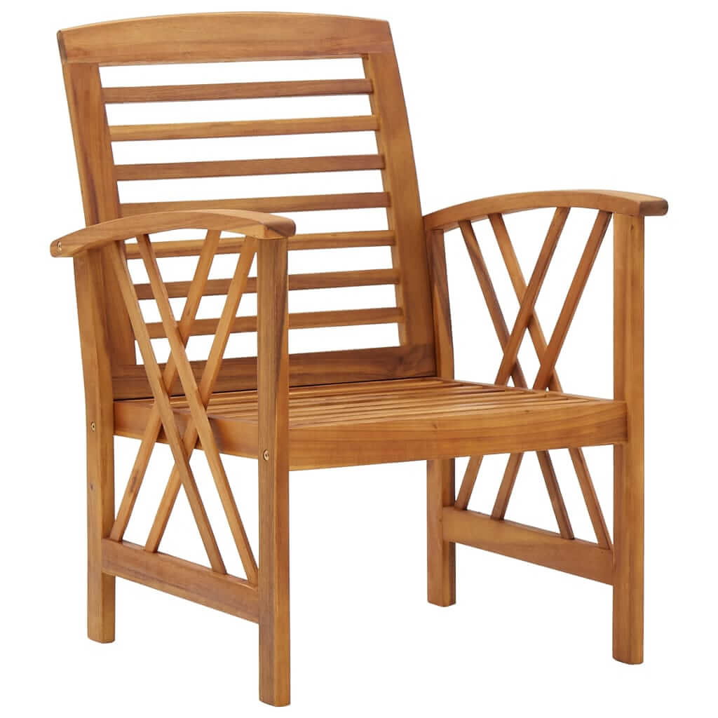 4 Piece Garden Lounge Set Solid Acacia Wood chair with slatted design, perfect for outdoor spaces.