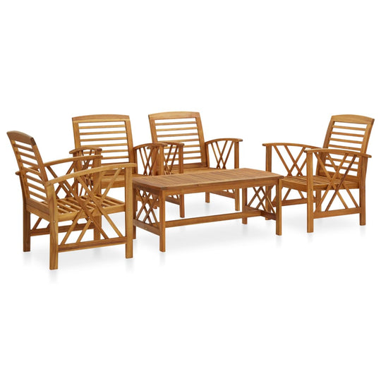5 Piece Garden Lounge Set Solid Acacia Wood with slatted design, perfect for outdoor living spaces.