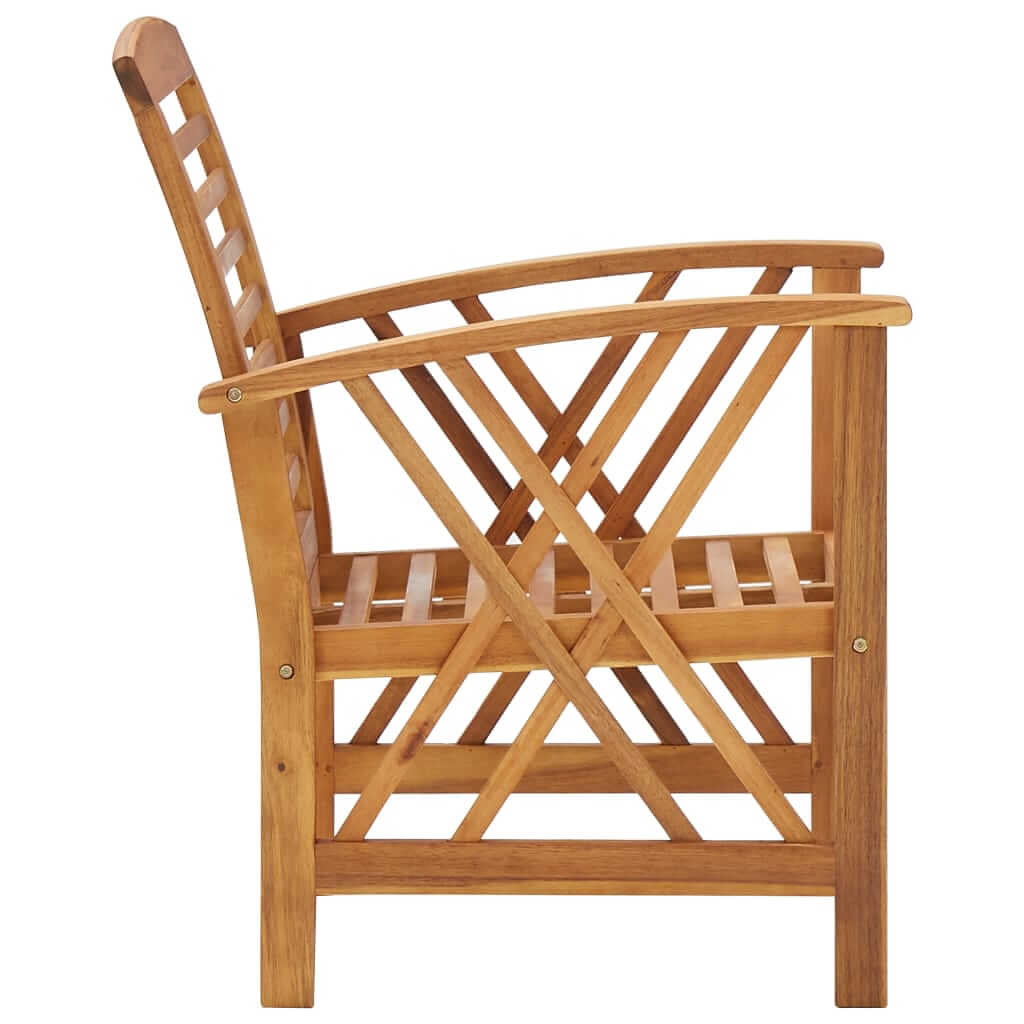 Side view of a classic armchair in solid acacia wood, highlighted in the 5 Piece Garden Lounge Set Solid Acacia Wood.