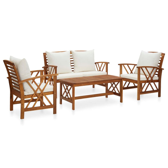 4 Piece Garden Lounge Set with Cushions Solid Acacia Wood