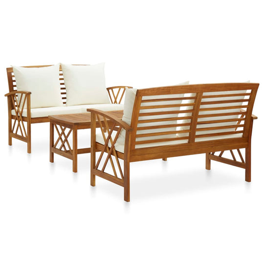 3 piece garden lounge set with cushions, solid acacia wood, perfect for outdoor seating in patio or garden.