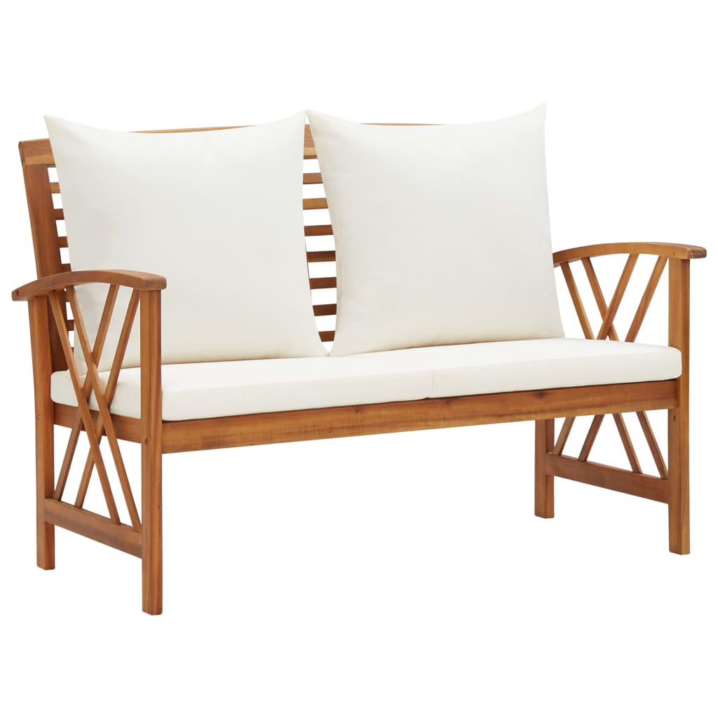 3 Piece garden lounge set with solid acacia wood frame and soft cream cushions for comfortable outdoor seating.