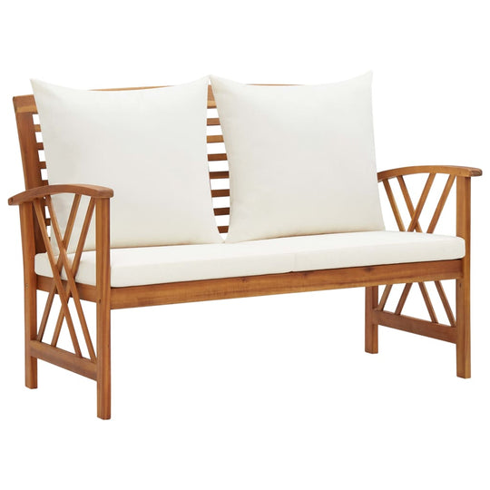 3 Piece garden lounge set with solid acacia wood frame and soft cream cushions for comfortable outdoor seating.
