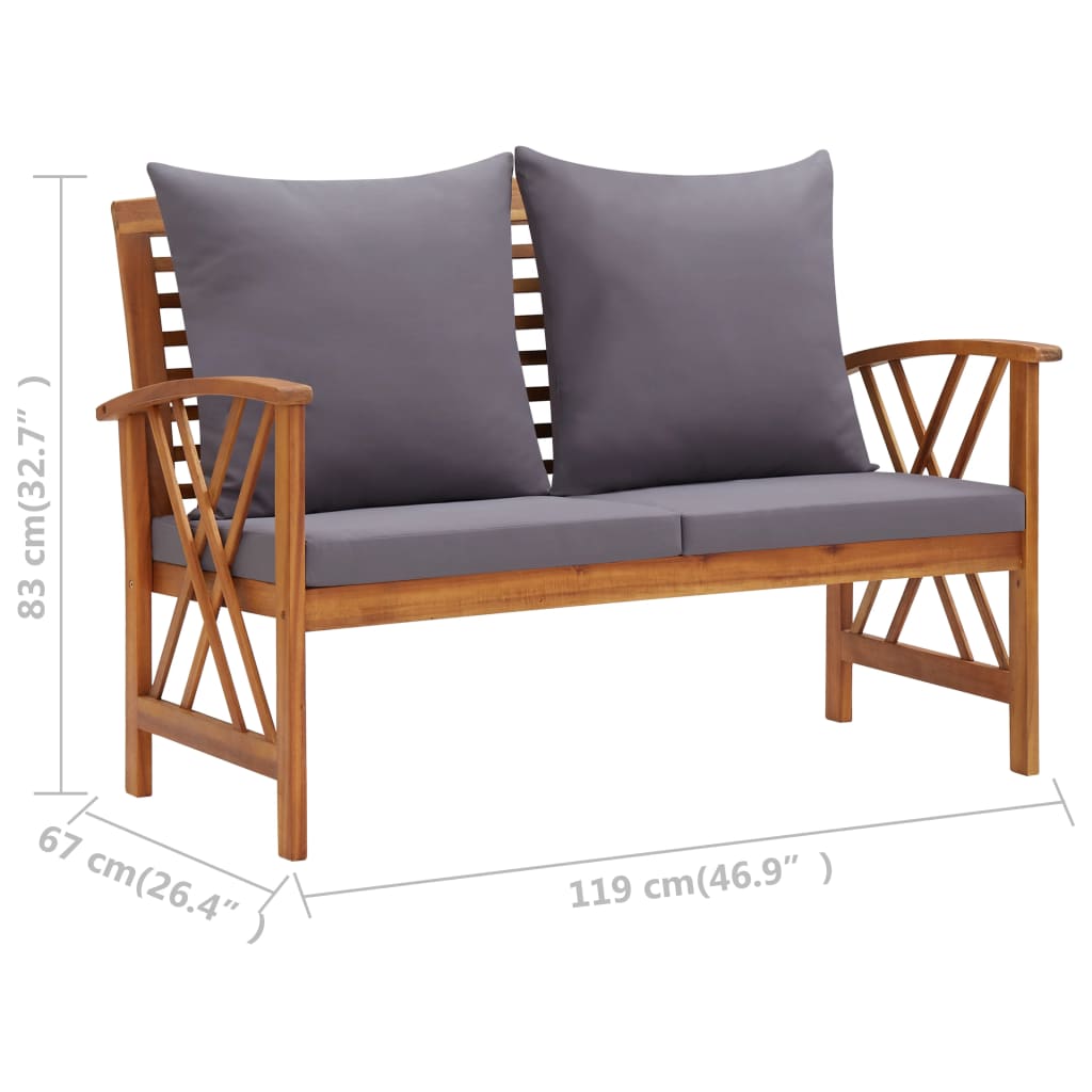 3 piece garden lounge set in solid acacia wood with gray cushions, perfect for outdoor seating and patio decor.
