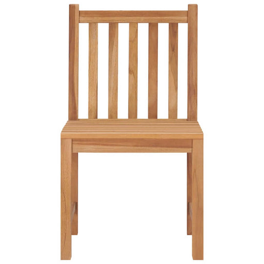 Solid teak wood garden chair with slatted backrest, perfect for outdoor relaxation and durable against weather conditions.