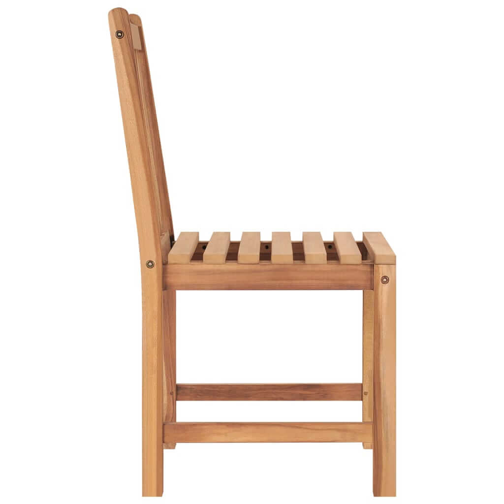 Side view of a solid teak wood garden chair, showcasing durable construction for outdoor relaxation and comfort.